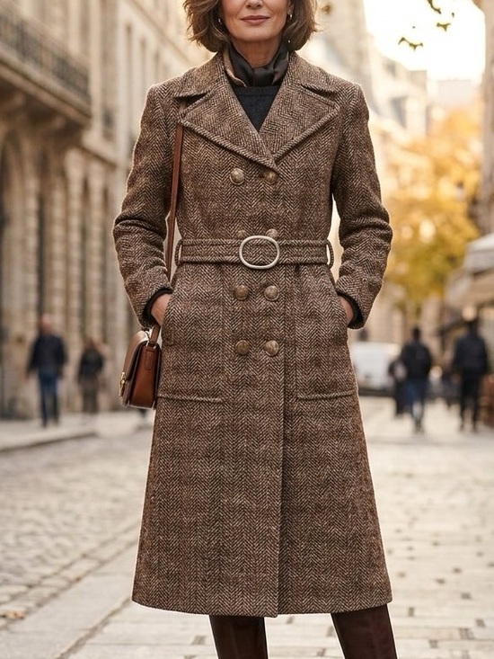 Hand Crafted Jackets & Blazers - Vintage Custom Tailored Handmade Herringbone Tweed Double Breasted Coat